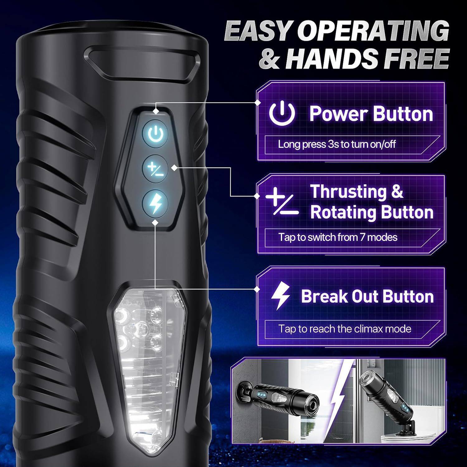 Premium Automatic Male Masturbator Cup - Thrusting & Rotating 3D Realistic Stroker - Hands-Free Vibration Adult Sex Toy for Men India - Image 3